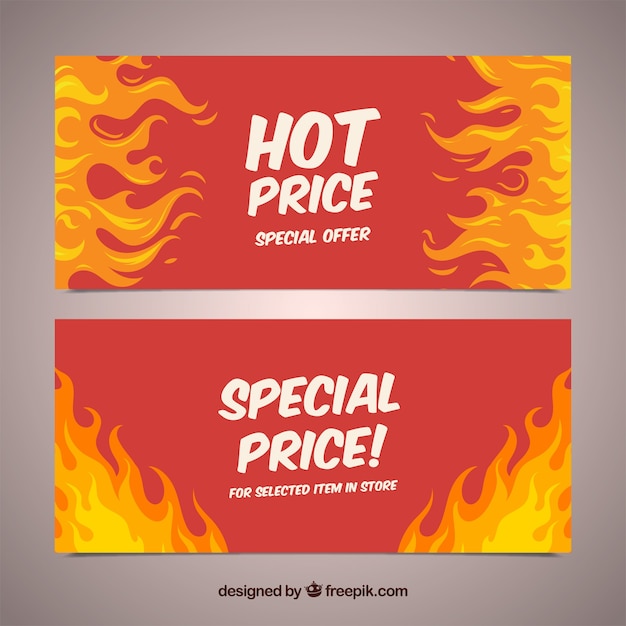 Sale banners with fire