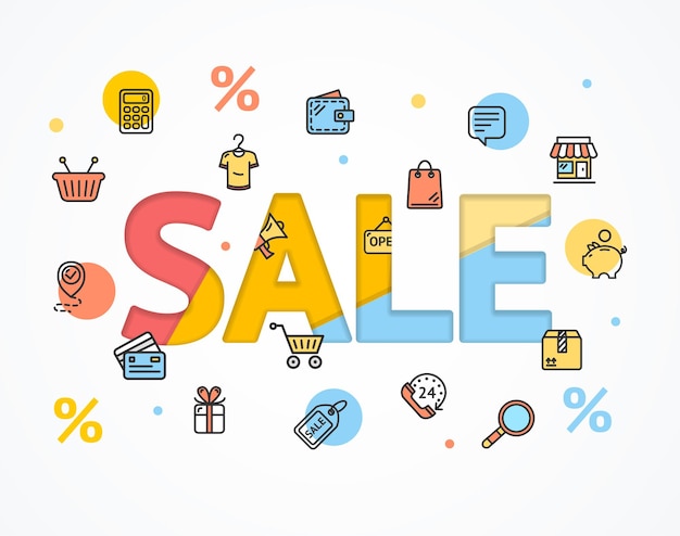 Sale Concept Icon Flat and Paper Art Vector