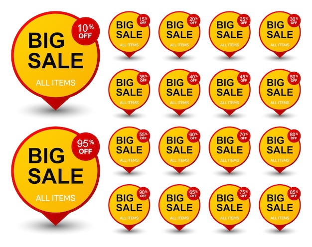 Sale and discount labels on white background