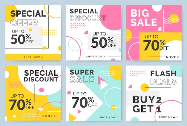 Sale and discount promo banner set