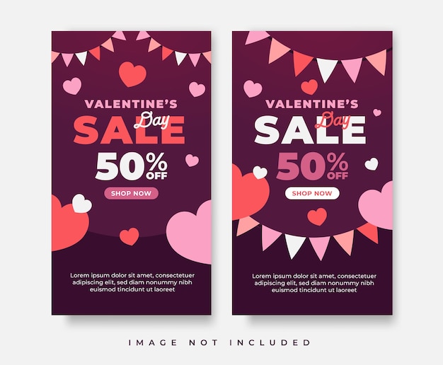 Sale discount social media post for Valentine's Day. Vector template. Special offer poster with heart ornament