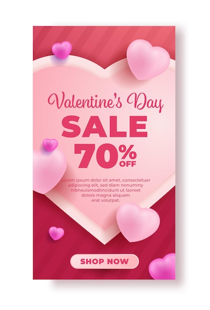 Sale discount social media post for Valentines Day Vector template