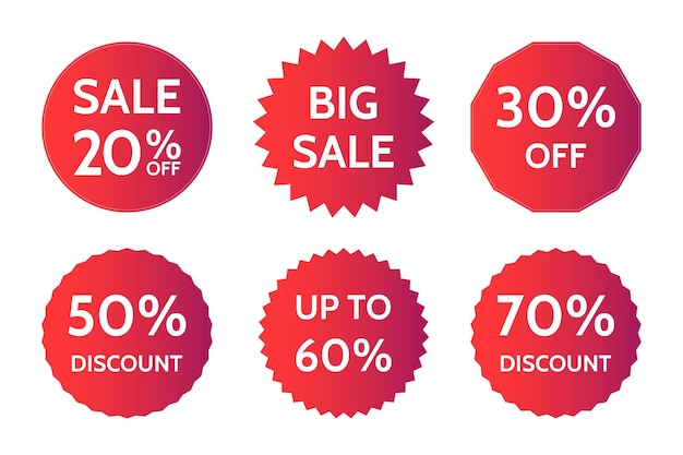 Sale icons and tags collection Set of red sale labels on white background vector illustration