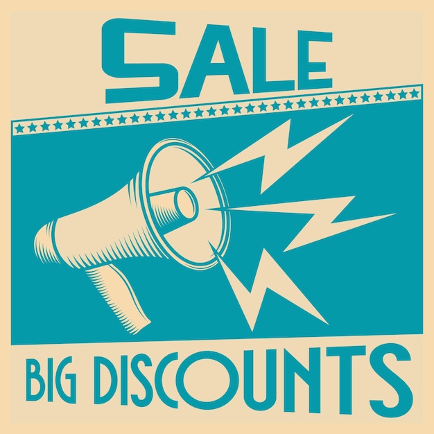 Sale megaphone poster Discount sale banner on a classic grange retro background