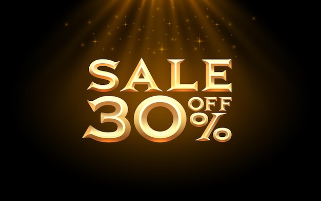 Sale off percent offer banner gold letters on a black background vector illustration