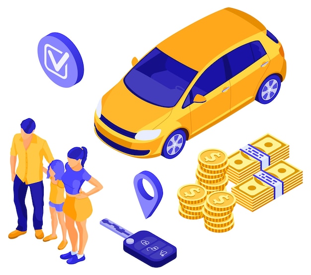 Sale Purchase Rental Sharing Car Isometric