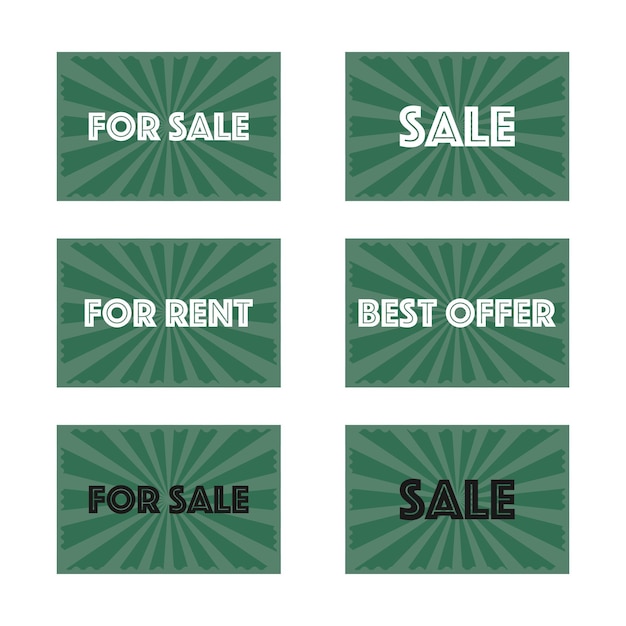 Sale real estate sign. For sale vector green sign. Vector isolated sign.