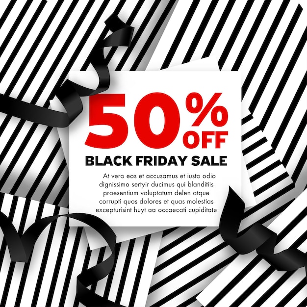 Sale and reduction of price for black friday holiday in autumn. Advertising of product, coupons and cheap cost on shopping