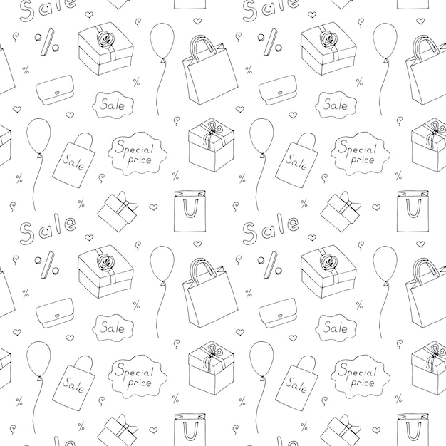 Sale and shopping pattern vector illustration hand drawing doodles