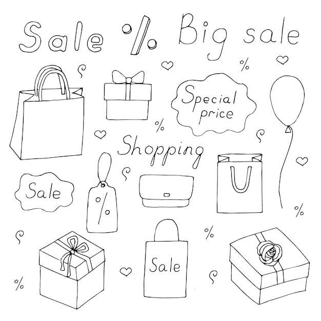 Sale and shopping set vector illustration hand drawing doodles