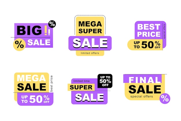 Sale sign set. Collection of special price offer banners. Template