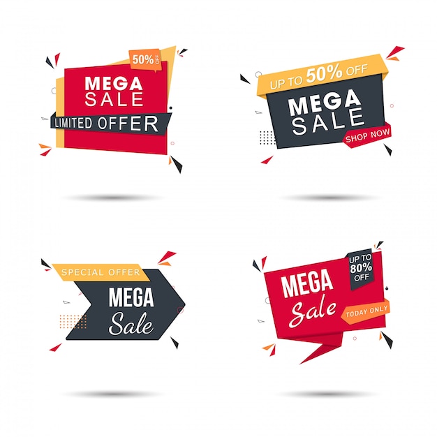 Sale Sticker Set in Yellow and Red with Different Discount Offers