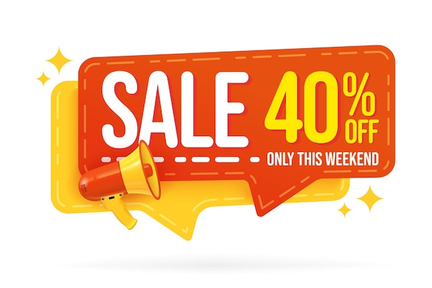 Sale sticker with weekend 40 percent off announcement