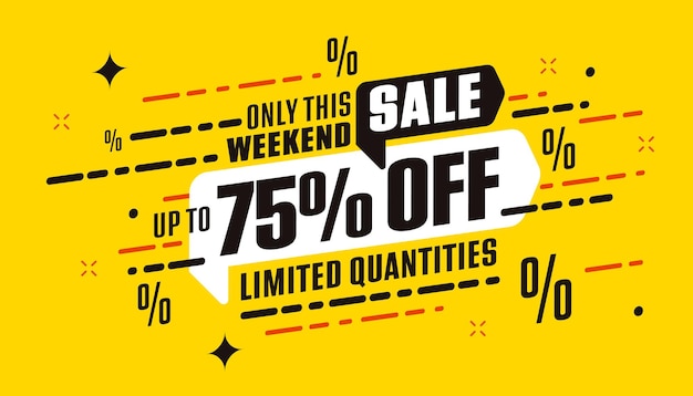 Sale sticker with weekend up to  percent off discount