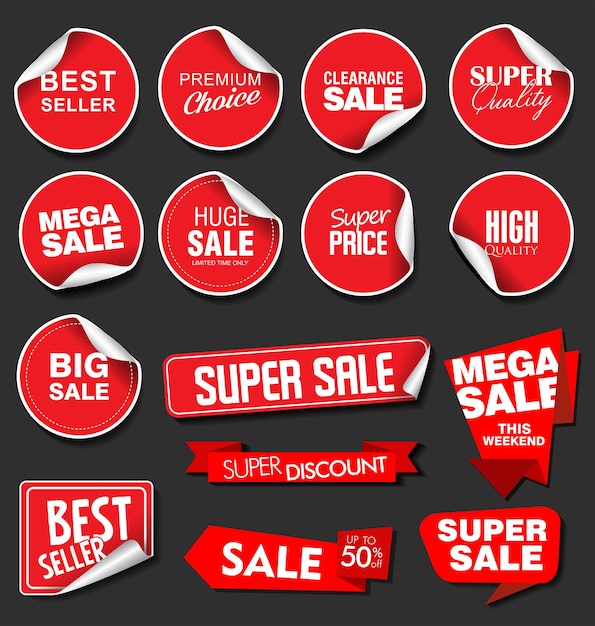 Sale stickers on black background illustration collection