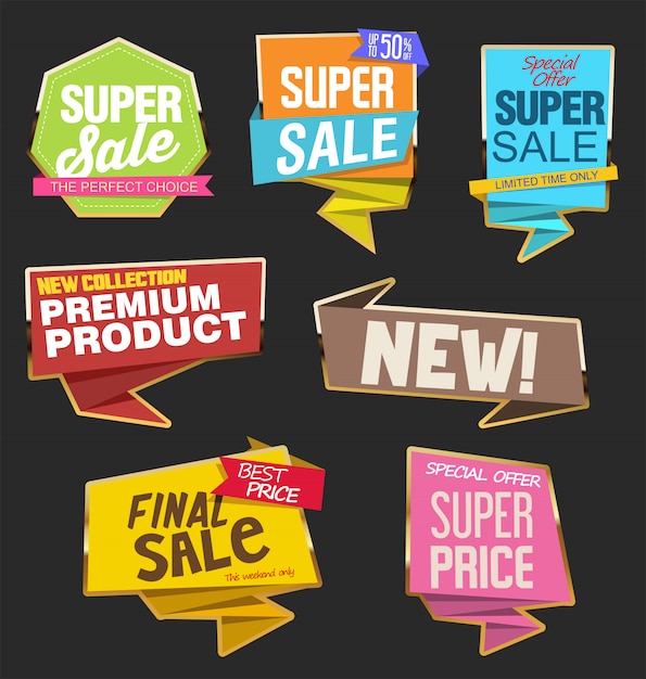 Sale stickers and tags or labels on speech bubble