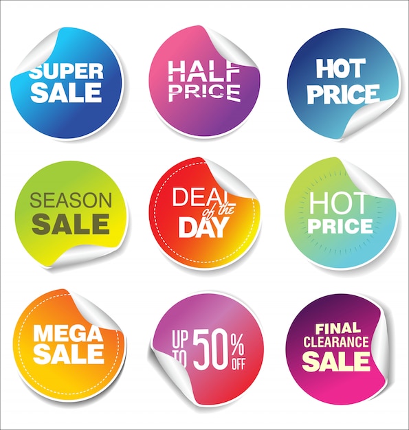 Sale stickers and tags modern rainbow collection