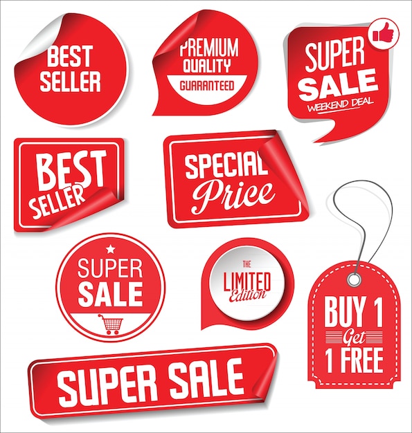 Sale stickers and tags red design illustration