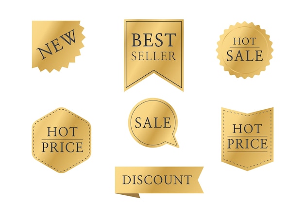 Sale tag labels gold isolated on white background Ribbon sale banners discount labels