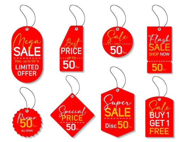 Vector sale tag with discount promotion set