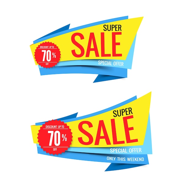 Sale text on red tag banner set 