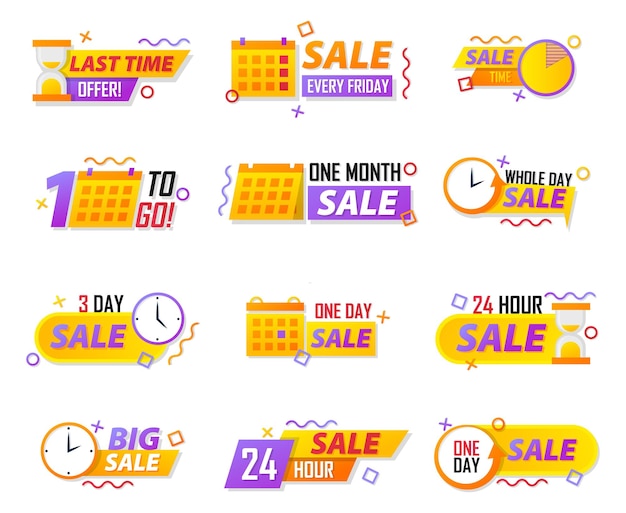 Sale timer badges last minute banner one day sales and hot offer stickers promo stickers last day