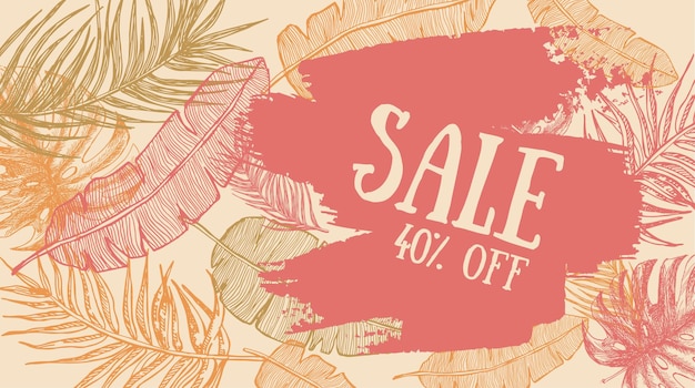 Sale Tropical leaves set hand drawn illustration