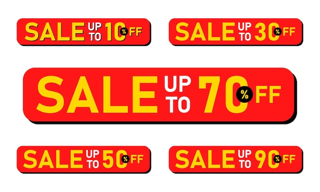 Sale up to 10 30 50 70 90 percent off special offer tag label Red discount badge template with