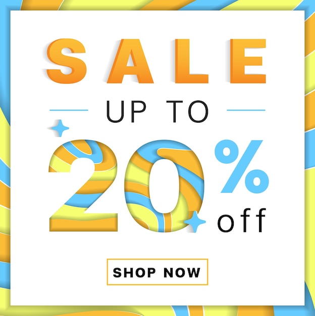 Sale up to 20 off Promotion Discount Online Shopping Blue Yellow Orange 3D Layer Cutout Paper Card