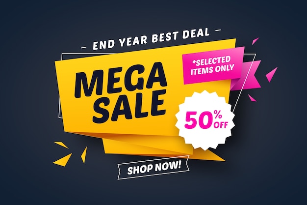 Sales best deal banner in origami style with ribbons