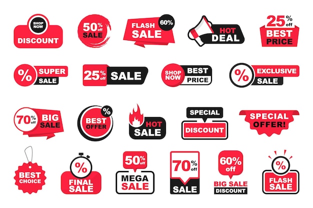 Sales tags collection Set of stickers for the sale with discount and special offers