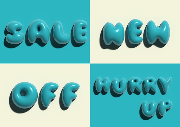 sales words like sales hurry up off and new in vector with 3d puffy style in acqua blue