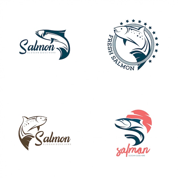 Salmon fish logo set vector