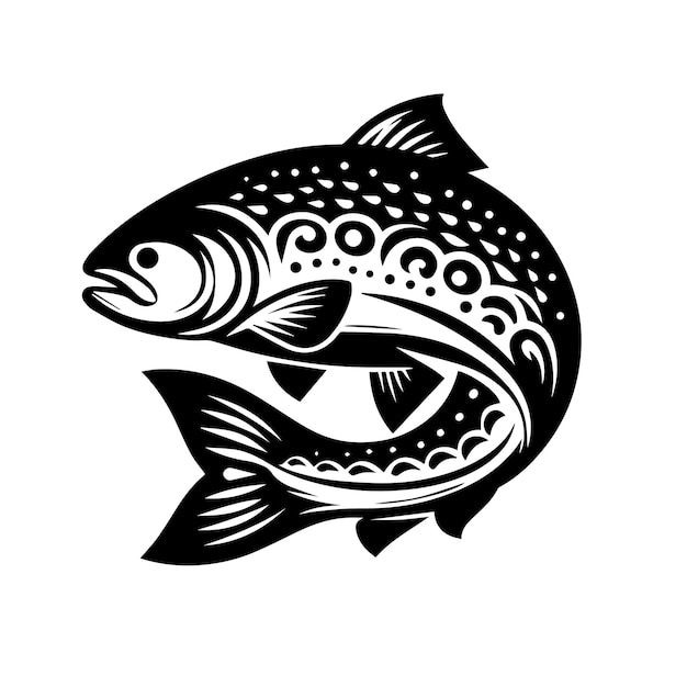 Salmon fish silhouette vector art illustration