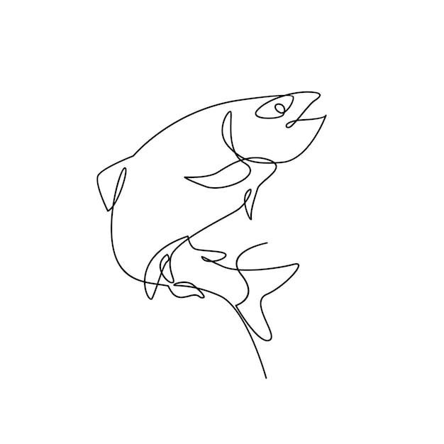 Salmon fish single line illustration