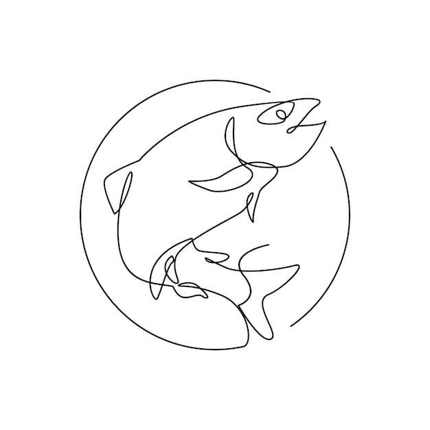 Vector salmon fish single line illustration