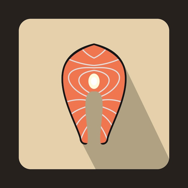 Salmon steak icon in flat style on a beige background