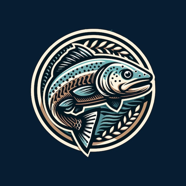 Salmon Vector Logo Illustration Logo with salmon in emblem style Vector vintage fish for your logo