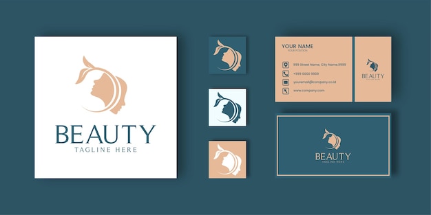 Salon logo with creative style and card set design