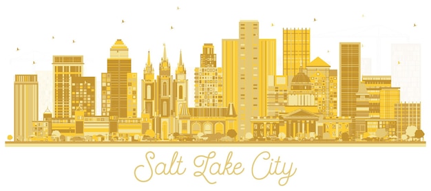 Salt Lake City Utah City Skyline with Golden Buildings Isolated on White