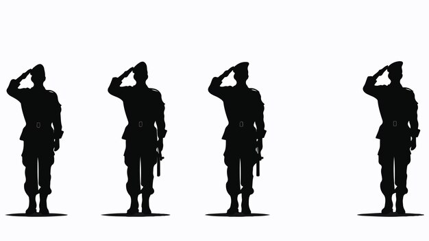 Vector saluting soldier silhouette vector isolated on white background