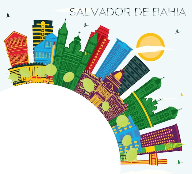 Salvador de Bahia City Skyline with Color Buildings Blue Sky and Copy Space Salvador de Bahia Cityscape with Landmarks