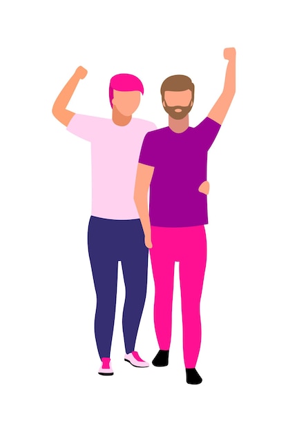 Same sex couple semi flat color vector characters