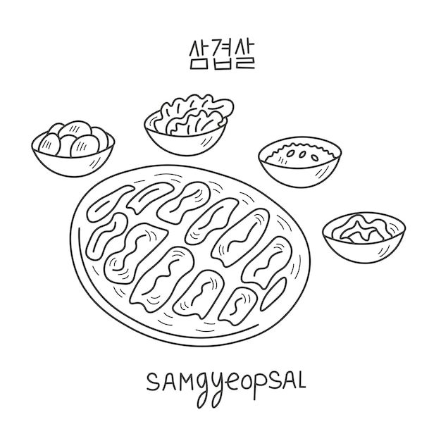 Samgyeopsal Korean traditional food doodle