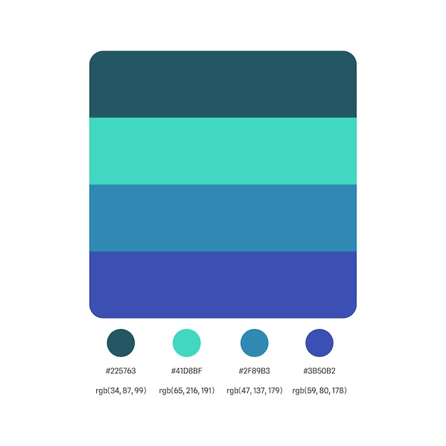 Vector sample color palette catalog in rgb hex blue teal sea