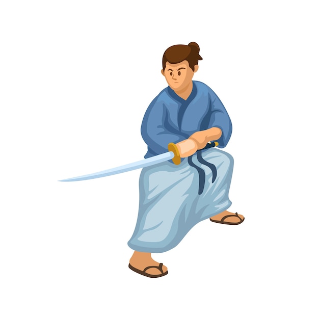 Samurai action pose figure cartoon illustration vector