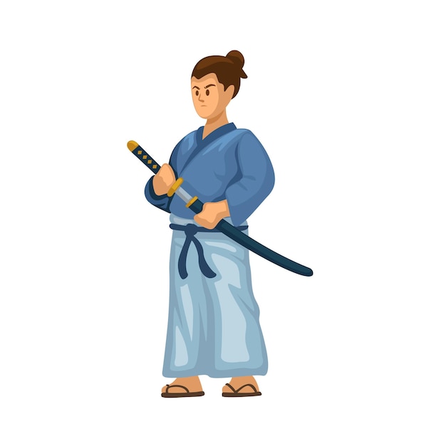 Samurai action pose figure cartoon illustration vector