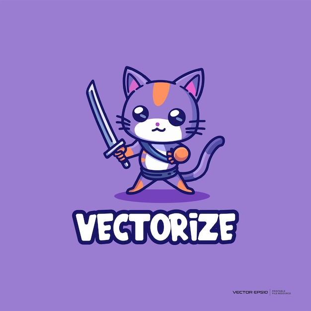 Samurai cat mascot vector logo character cartoon illustration eps10