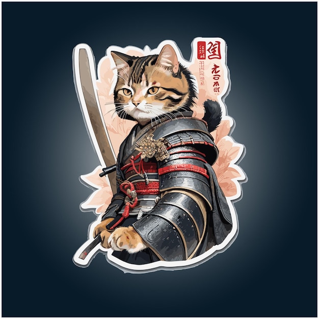 Samurai cat stickers design template