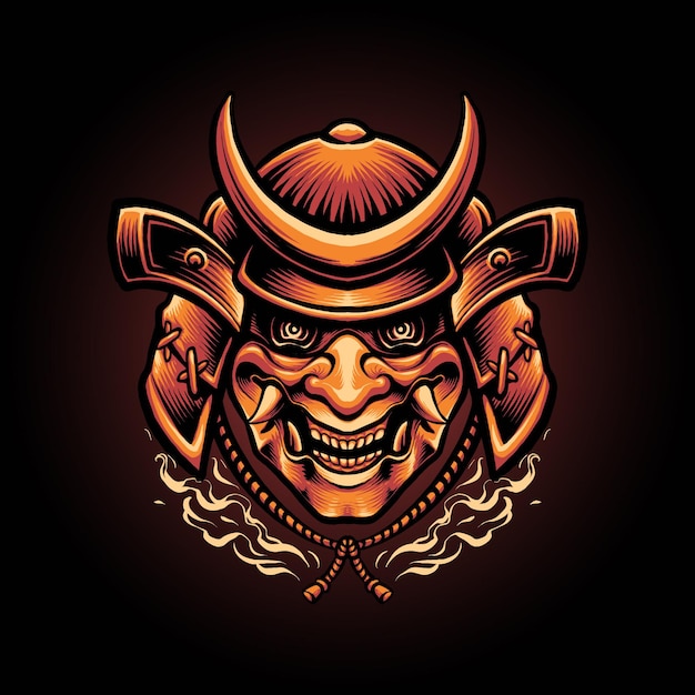 Samurai devil mask japanese illustration